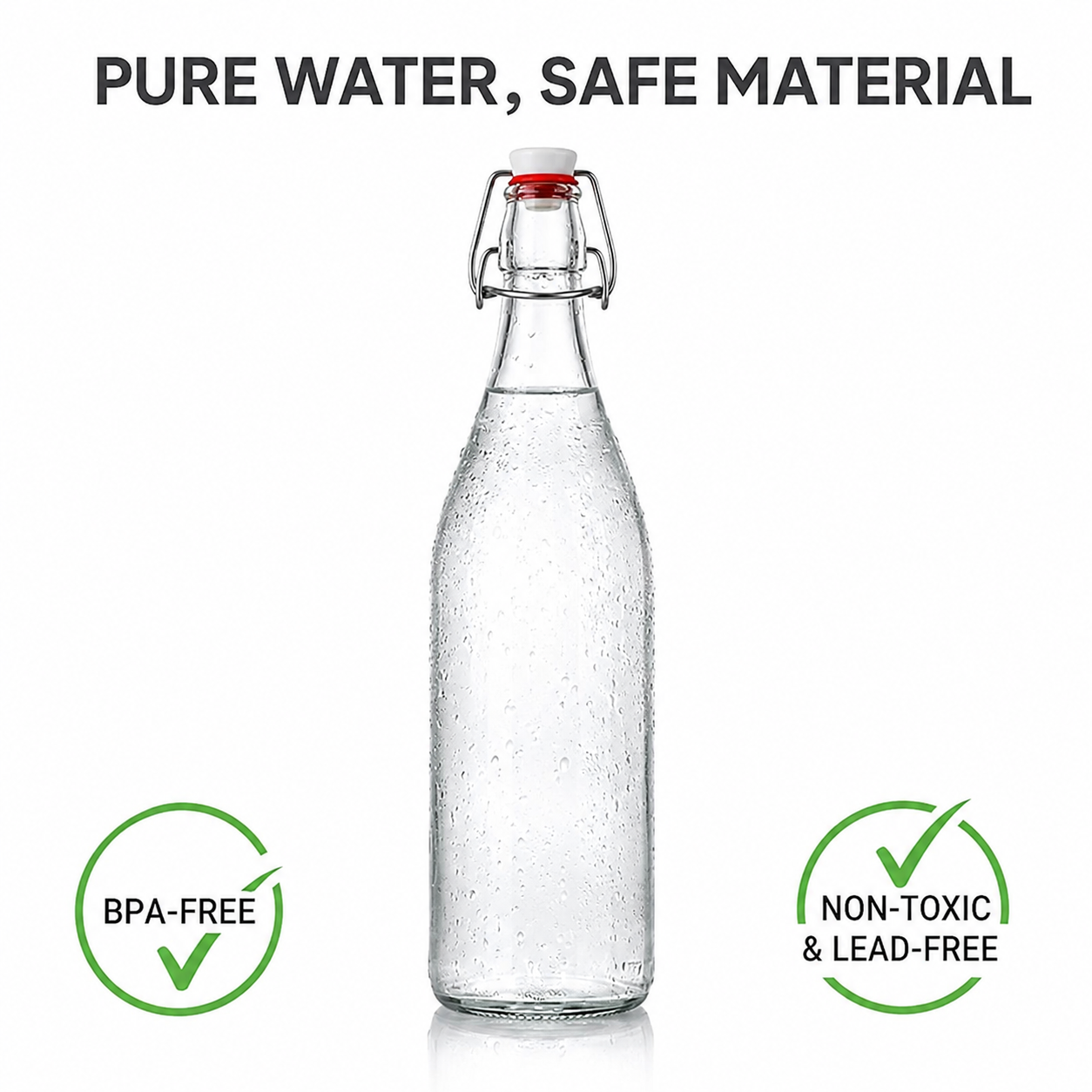 Tuvira Global Premium Glass Water Bottle with Airtight Flip-Top Lid (1000ML)