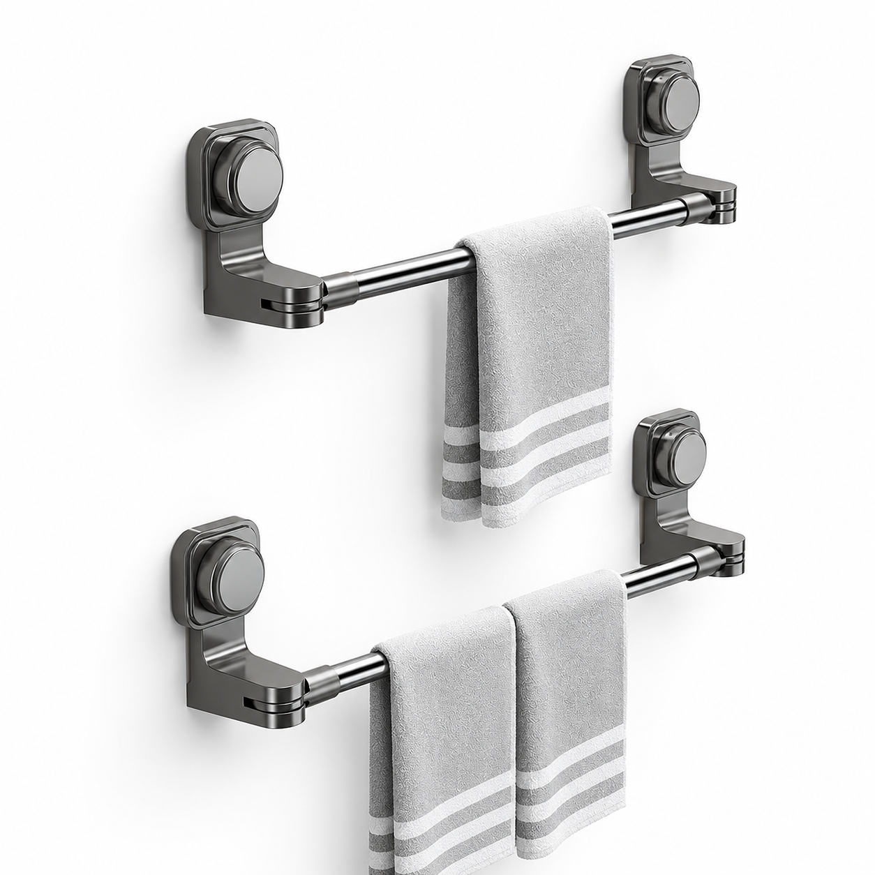 Adjustable Suction Cup Towel Holder Bar | No Drill Stainless Steel Towel Rack for Bathroom & Kitchen