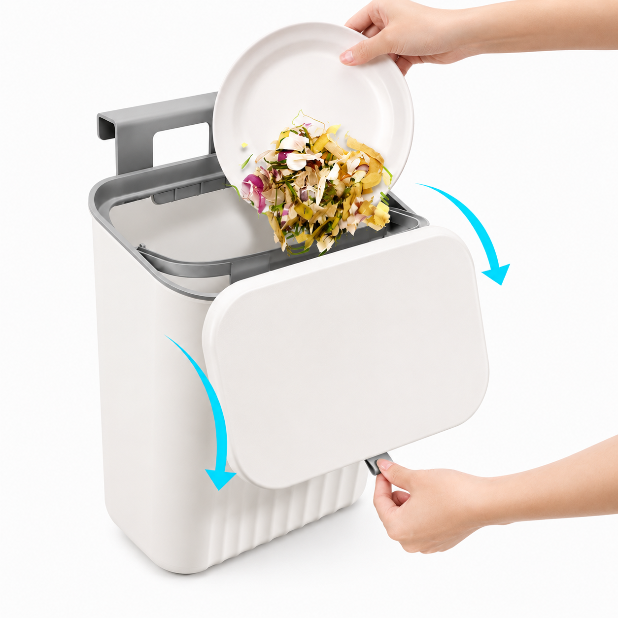 Hanging Kitchen Trash Can with Lid– Cabinet Door Hanging Garbage Bin, Double-Sided Open Flip Lid, Wall Mounted Kitchen Waste Bin, Under Sink Storage Trash Bucket
