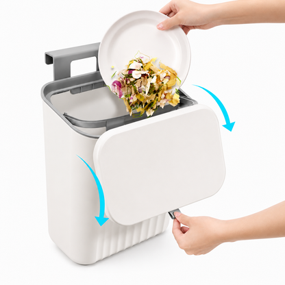 Hanging Kitchen Trash Can with Lid– Cabinet Door Hanging Garbage Bin, Double-Sided Open Flip Lid, Wall Mounted Kitchen Waste Bin, Under Sink Storage Trash Bucket