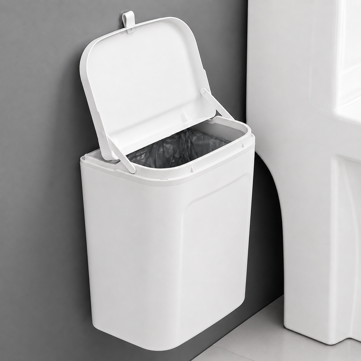 Hanging Kitchen Trash Can with Lid– Cabinet Door Hanging Garbage Bin, Double-Sided Open Flip Lid, Wall Mounted Kitchen Waste Bin, Under Sink Storage Trash Bucket