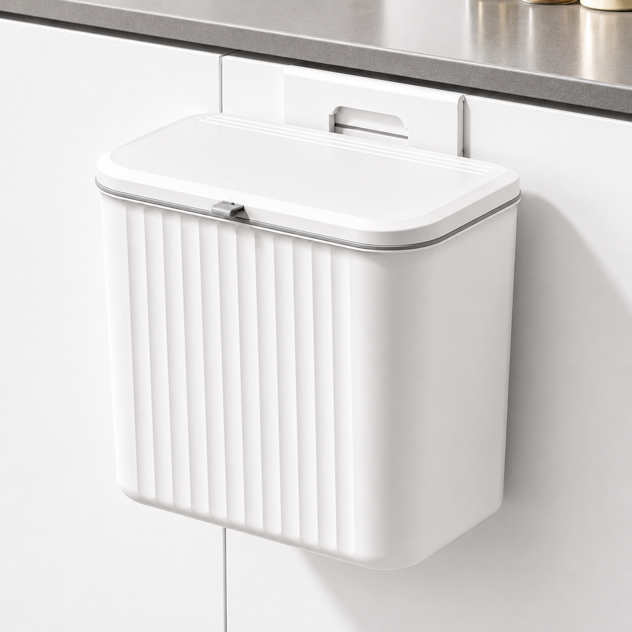 Hanging Kitchen Trash Can with Lid– Cabinet Door Hanging Garbage Bin, Double-Sided Open Flip Lid, Wall Mounted Kitchen Waste Bin, Under Sink Storage Trash Bucket