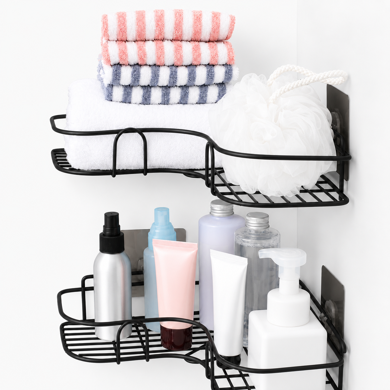 Self-Adhesive Corner Bathroom Shelf | No-Drill Rust-Proof Shower Organizer