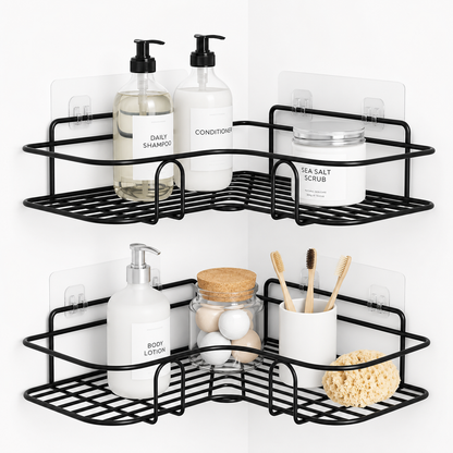 Self-Adhesive Corner Bathroom Shelf | No-Drill Rust-Proof Shower Organizer
