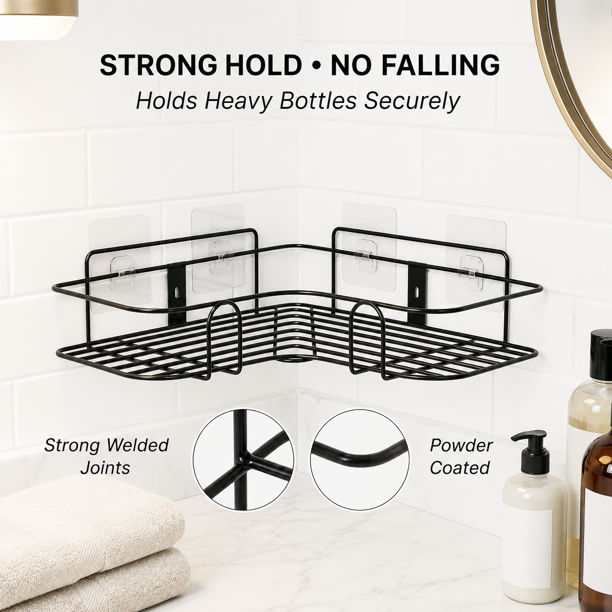 Self-Adhesive Corner Bathroom Shelf | No-Drill Rust-Proof Shower Organizer
