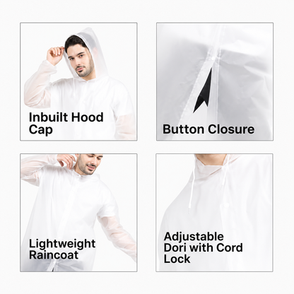 Waterproof Hooded Raincoat for Men & Women | Reusable Lightweight Transparent Rain Poncho | Full-Length Rain Protection for Travel, Bike Riding & Outdoor Use