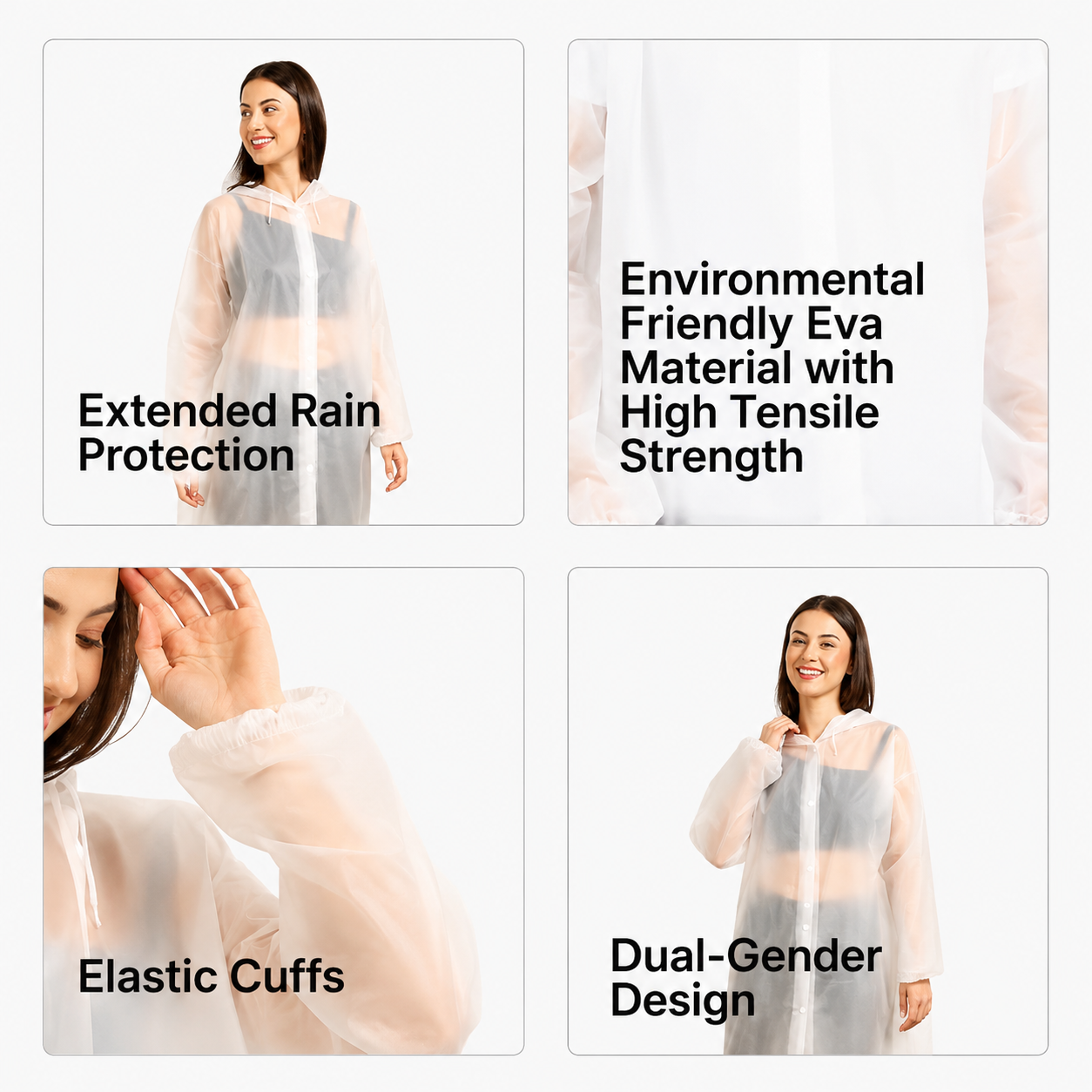Waterproof Hooded Raincoat for Men & Women | Reusable Lightweight Transparent Rain Poncho | Full-Length Rain Protection for Travel, Bike Riding & Outdoor Use