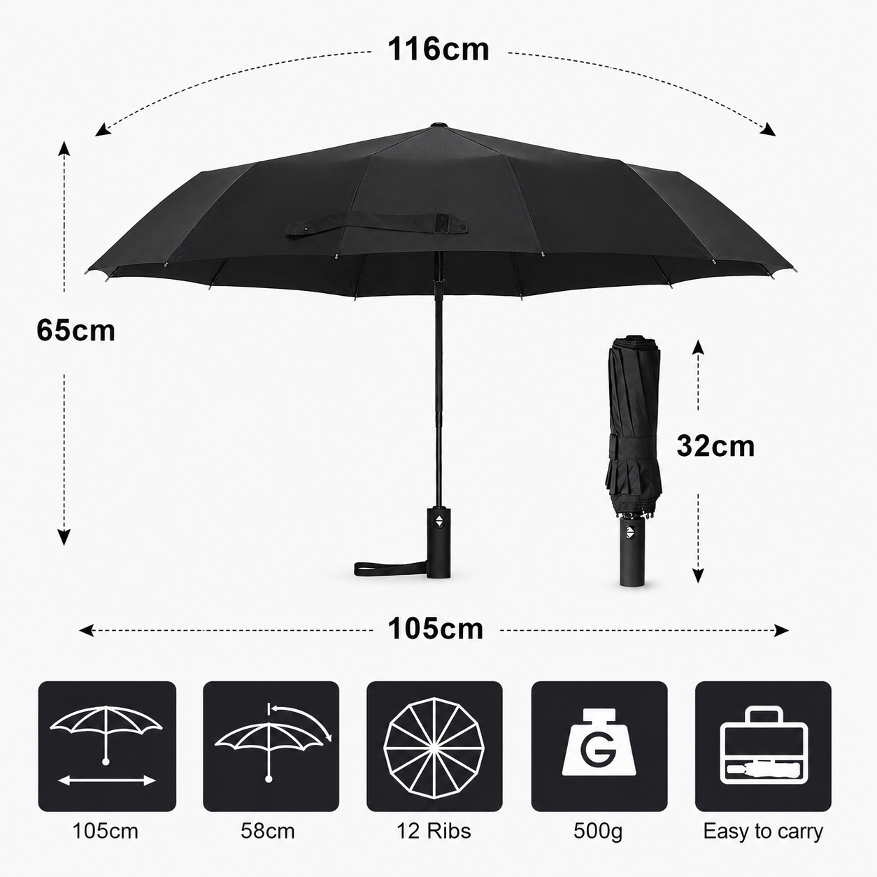 Windproof Automatic Foldable Umbrella | Auto Open & Close | Travel Friendly