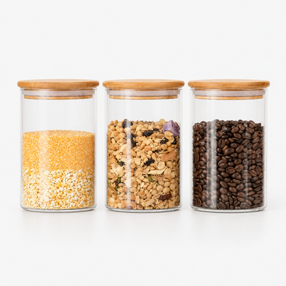 Airtight Glass Storage Jars with Bamboo Lids (Set of 6)