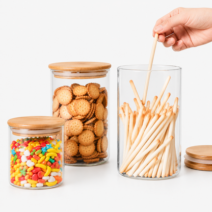 Airtight Glass Storage Jars with Bamboo Lids (Set of 6)