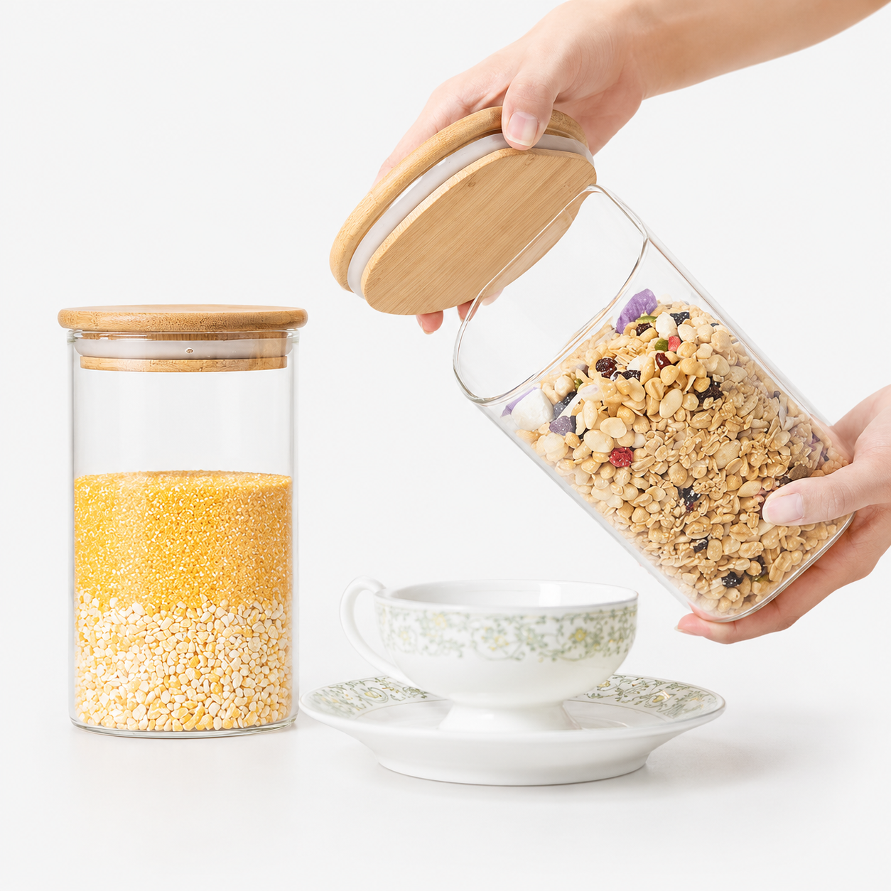 Airtight Glass Storage Jars with Bamboo Lids (Set of 6)