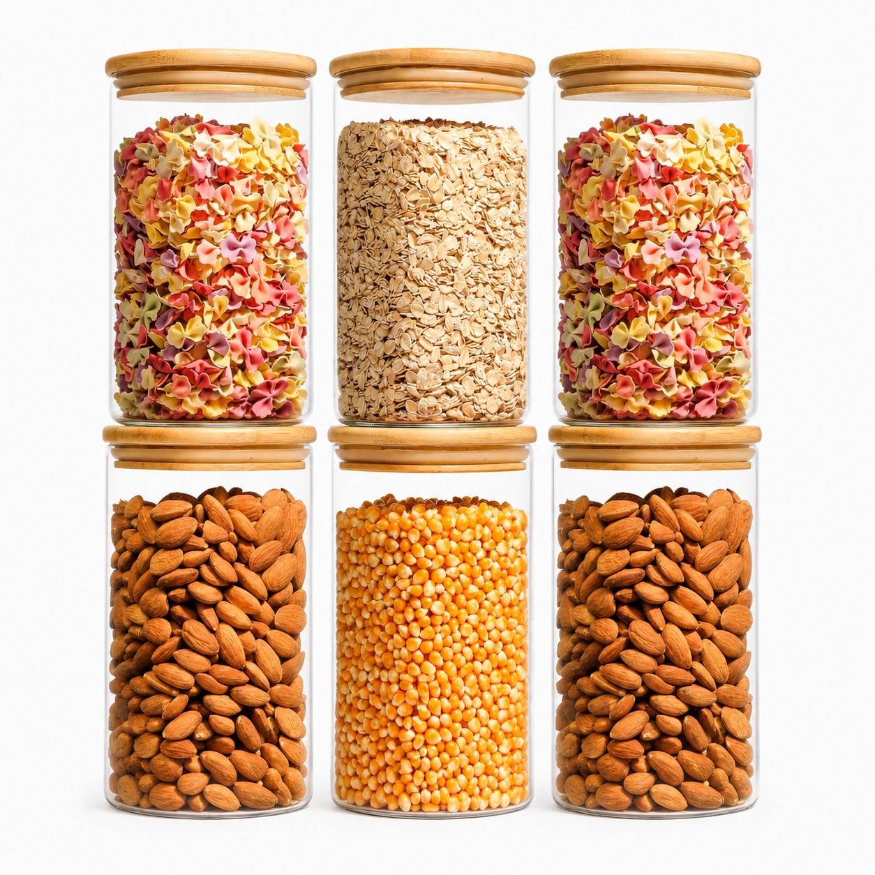 Airtight Glass Storage Jars with Bamboo Lids (Set of 6)