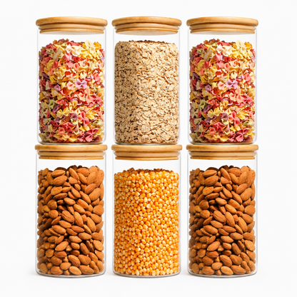 Airtight Glass Storage Jars with Bamboo Lids (Set of 6)