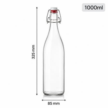 Tuvira Global Premium Glass Water Bottle with Airtight Flip-Top Lid (1000ML)