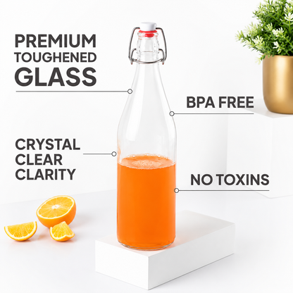 Tuvira Global Premium Glass Water Bottle with Airtight Flip-Top Lid (1000ML)