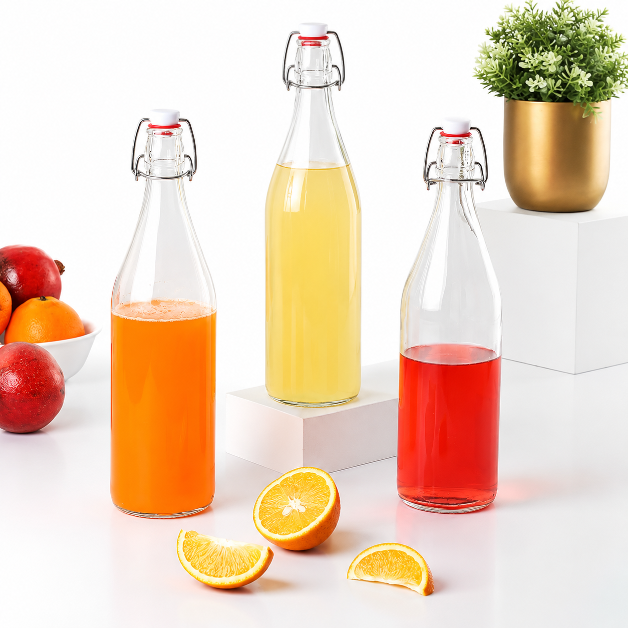 Tuvira Global Premium Glass Water Bottle with Airtight Flip-Top Lid (1000ML)