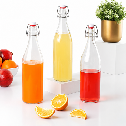 Tuvira Global Premium Glass Water Bottle with Airtight Flip-Top Lid (1000ML)