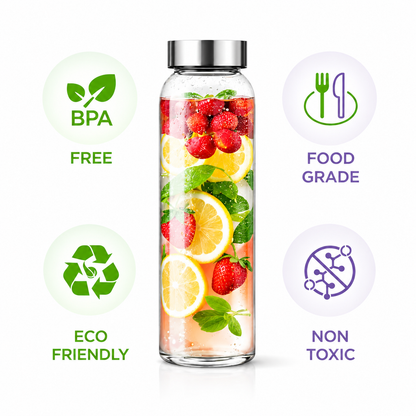 Leakproof Glass Water Bottle with Stainless Steel Lid