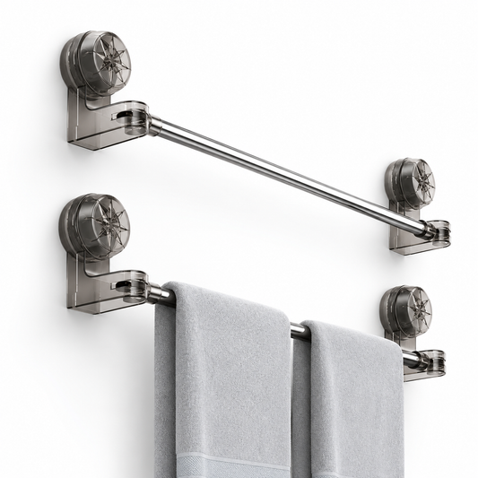Adjustable Suction Cup Towel Holder Bar | No Drill Stainless Steel Towel Rack for Bathroom & Kitchen