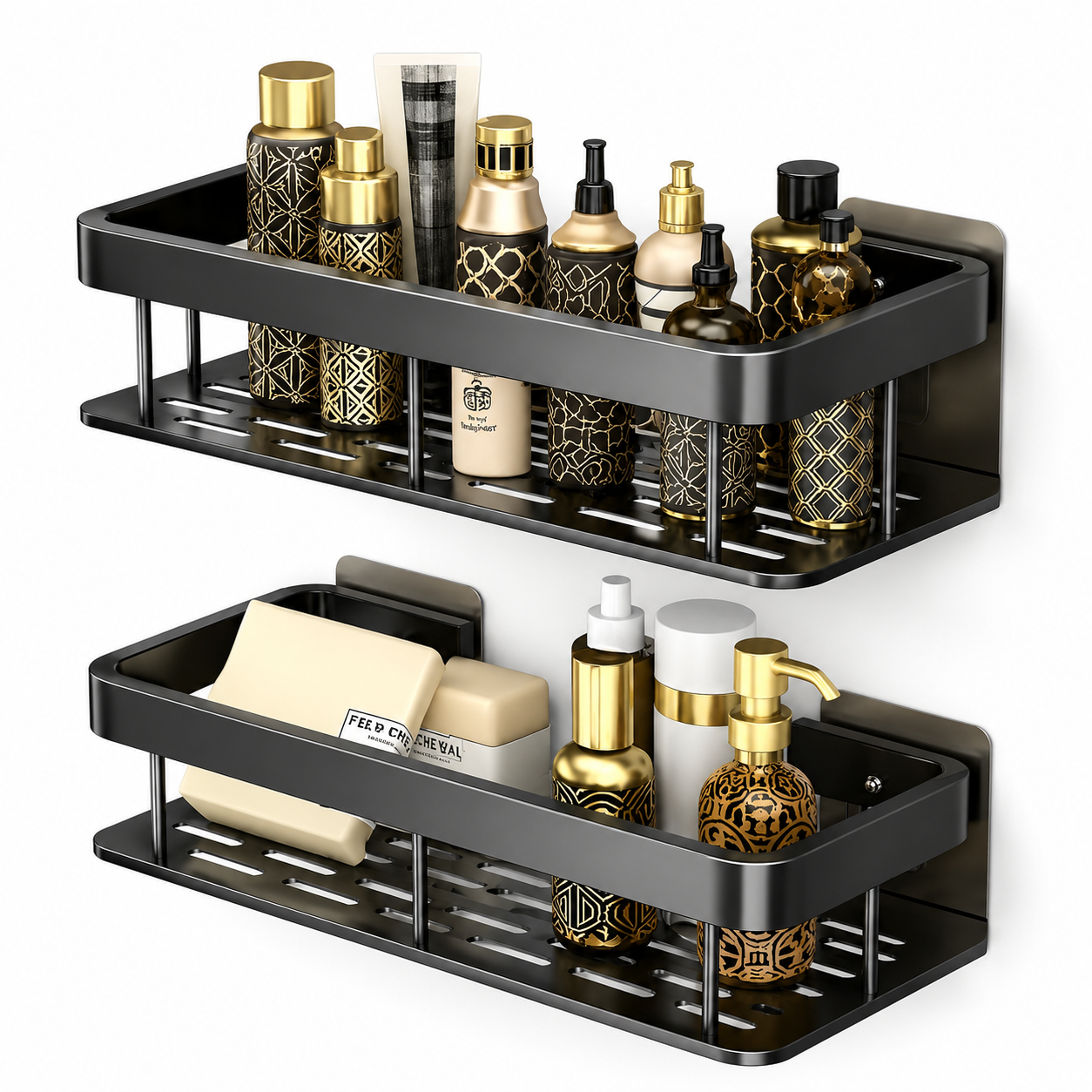 Self Adhesive Bathroom Shelf for Wall Shelf Organizer Wall Mounted Bathroom Shelves Rack Holder Stand for Bathroom Accessories Organiser Without Drill (Multi, Pack of 2)