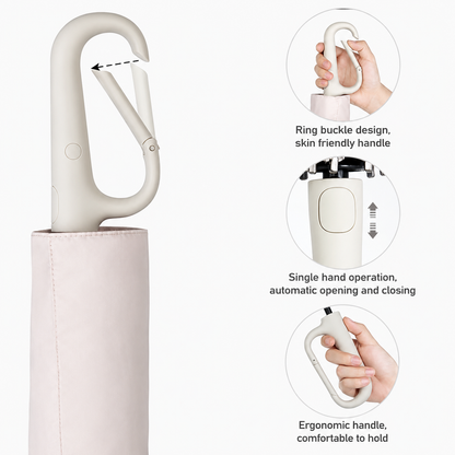 Premium UV Protection Travel Umbrella with Carabiner Handle | Windproof Auto Open & Close