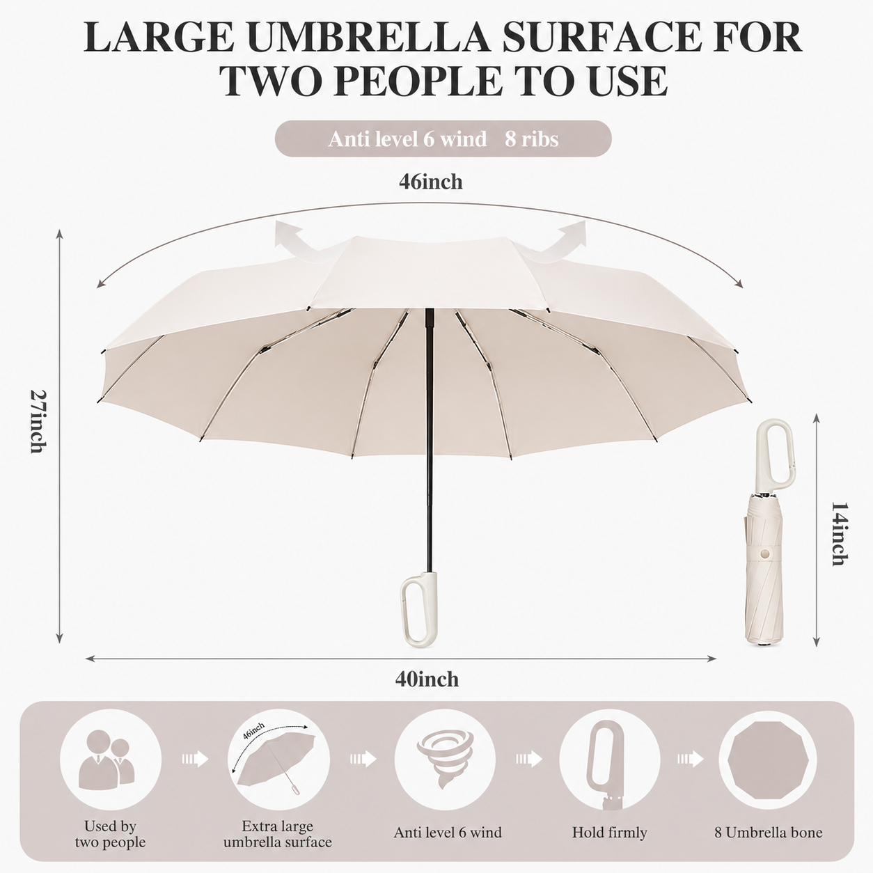 Premium UV Protection Travel Umbrella with Carabiner Handle | Windproof Auto Open & Close