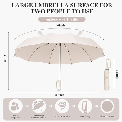Premium UV Protection Travel Umbrella with Carabiner Handle | Windproof Auto Open & Close