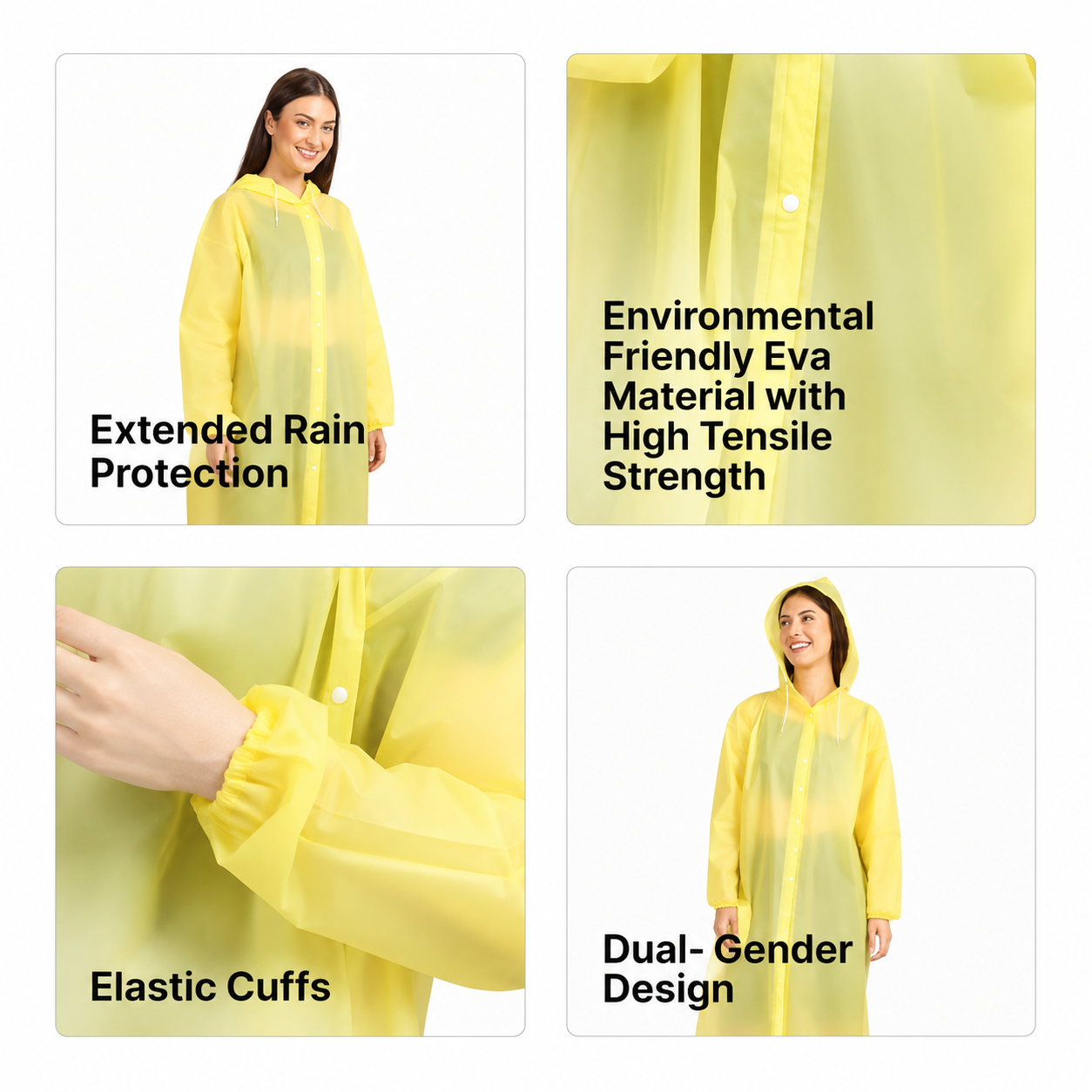 Waterproof Hooded Raincoat for Men & Women | Reusable Lightweight Transparent Rain Poncho | Full-Length Rain Protection for Travel, Bike Riding & Outdoor Use