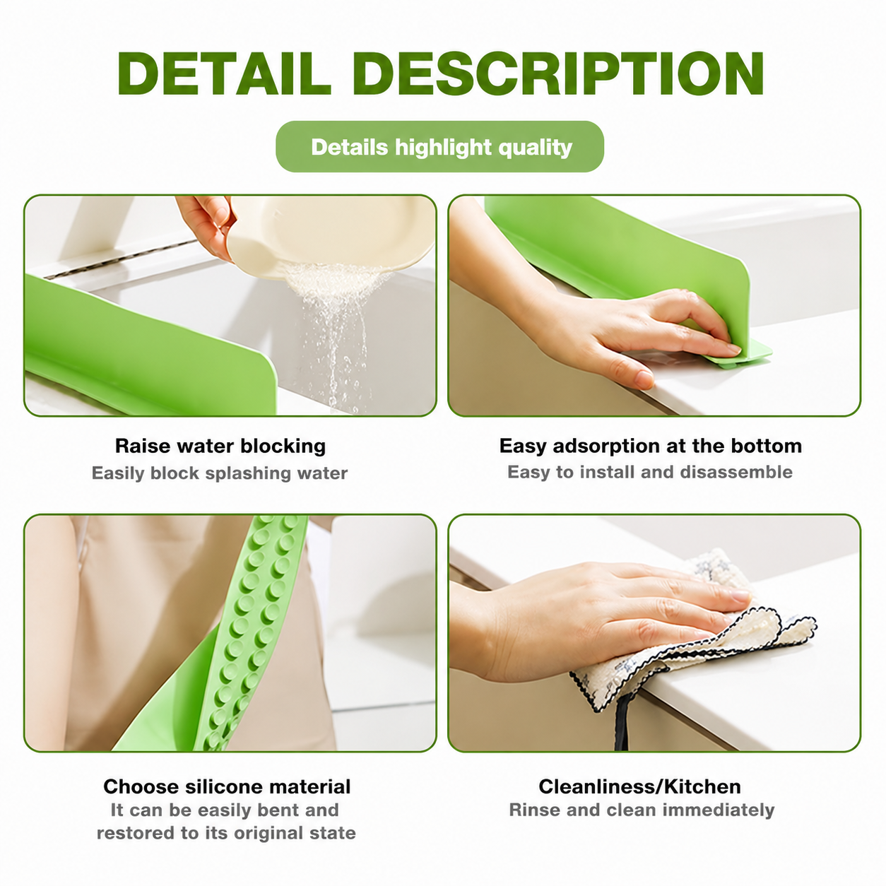 Premium Silicone Sink Splash Guard – Water Splash Barrier for Kitchen Counter | 48 cm | Pack of 2