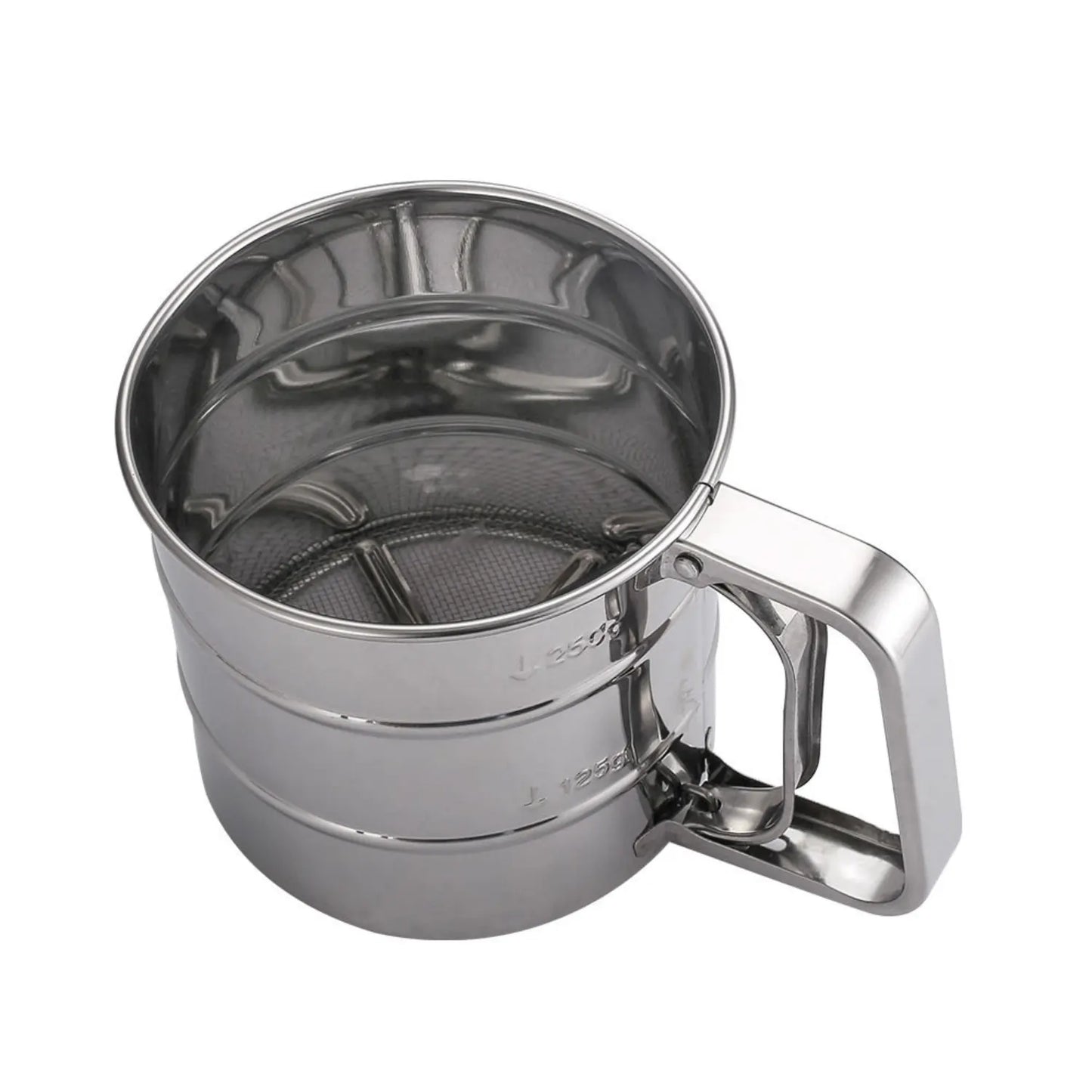 Stainless Steel Flour Sifter with Hand Crank Double Mesh Fine Sieve for Baking Atta Maida Sugar Cocoa Powder Kitchen Tool