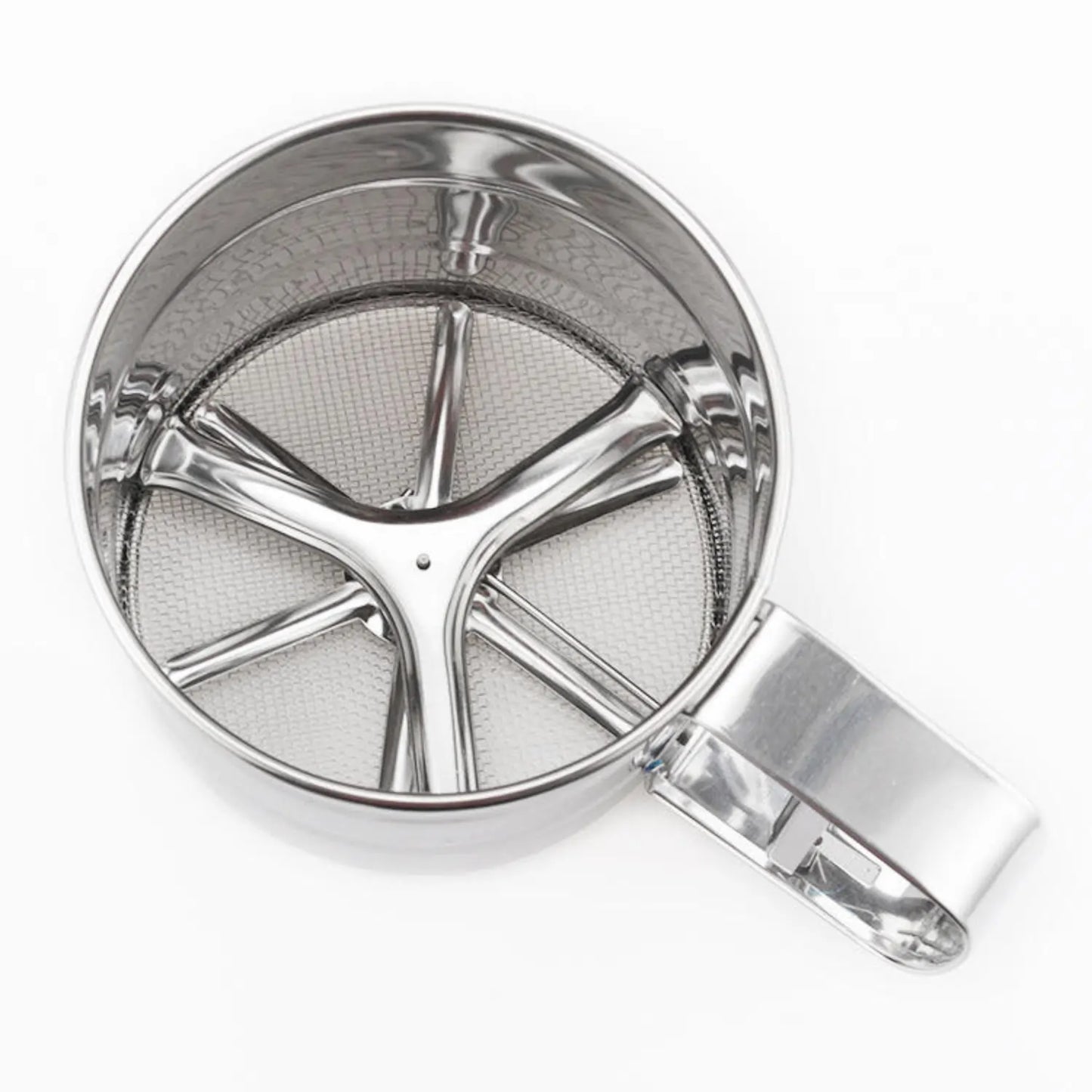 Stainless Steel Flour Sifter with Hand Crank Double Mesh Fine Sieve for Baking Atta Maida Sugar Cocoa Powder Kitchen Tool