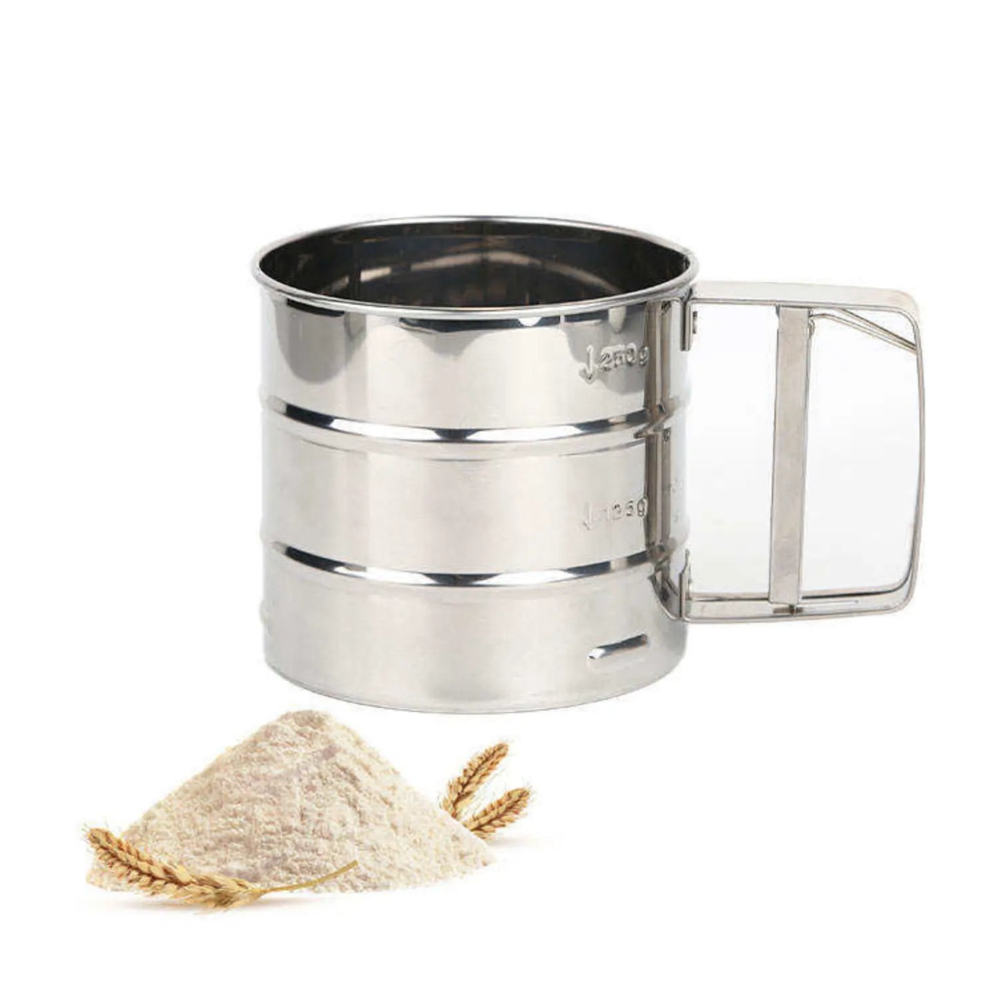 Stainless Steel Flour Sifter with Hand Crank Double Mesh Fine Sieve for Baking Atta Maida Sugar Cocoa Powder Kitchen Tool