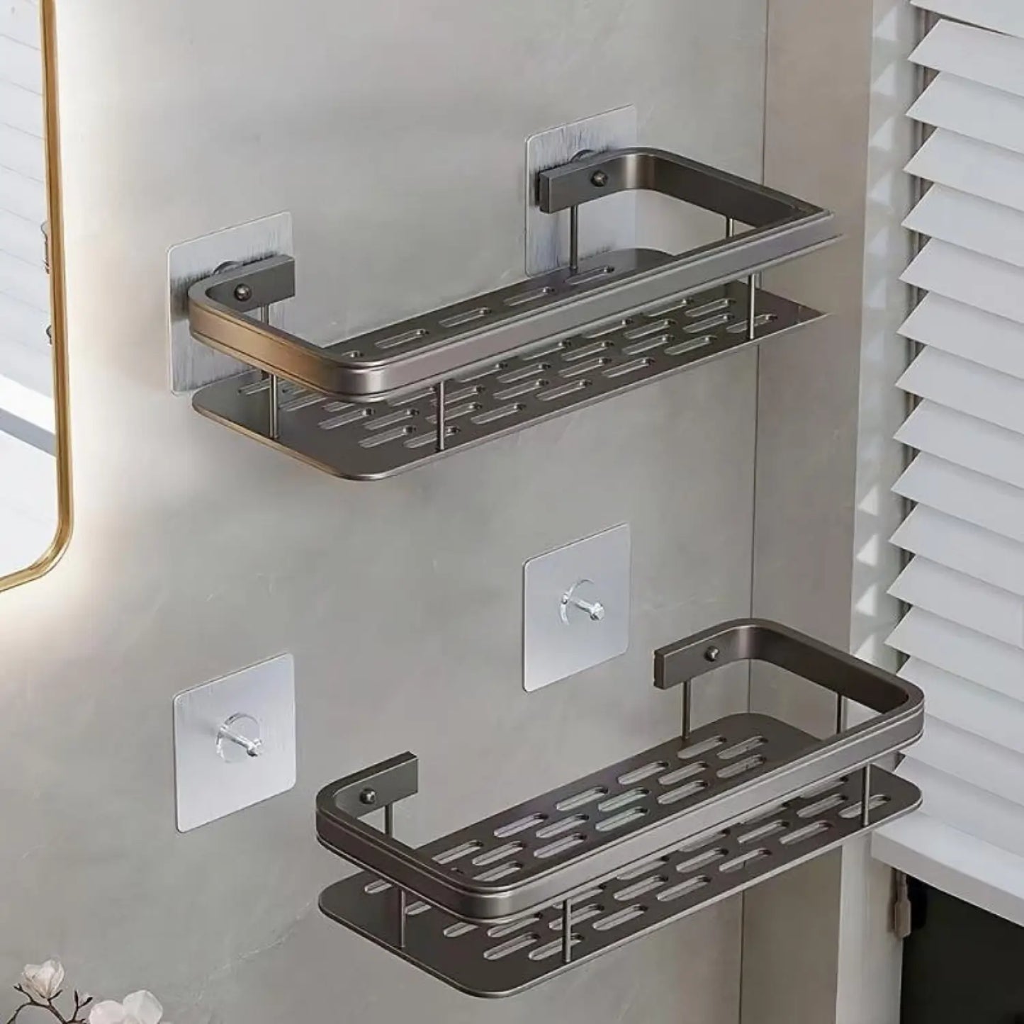 Hallstatt Self Adhesive Bathroom Shelf for Wall Shelf Organizer Wall Mounted Bathroom Shelves Rack Holder Stand for Bathroom Accessories Organiser Without Drill (Multi, Pack of 2)