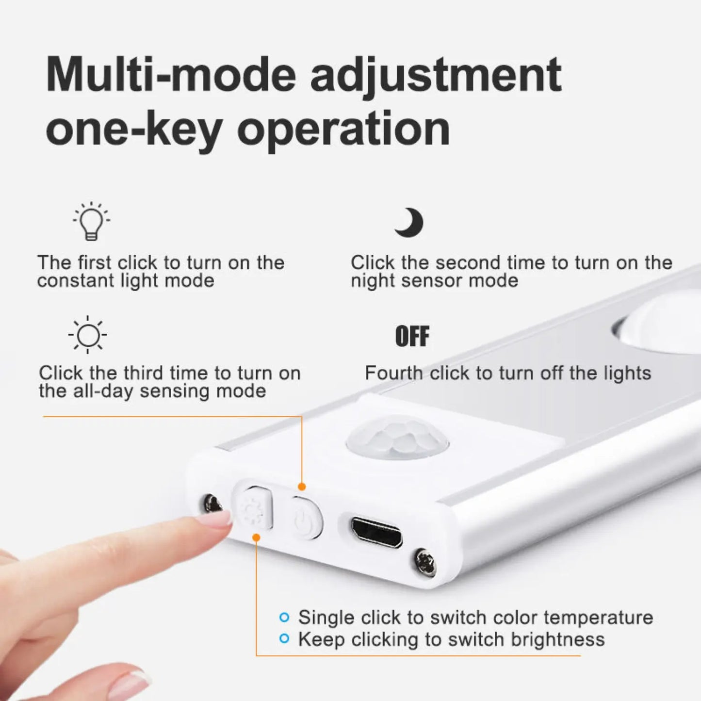 FLYNGO Motion Sensor Under Cabinet LED Light, 3 Color Modes Wireless Rechargeable Closet Light with Stepless Dimming for Under Counter, Kitchen, Cabinet, Wardrobe, Bedroom, Cupboard (30 CM)