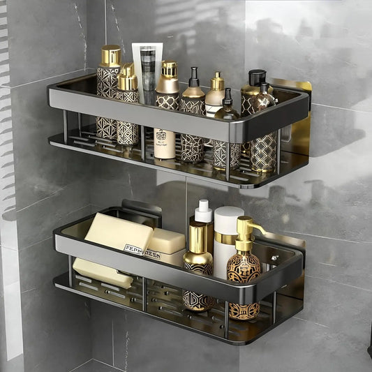 Hallstatt Self Adhesive Bathroom Shelf for Wall Shelf Organizer Wall Mounted Bathroom Shelves Rack Holder Stand for Bathroom Accessories Organiser Without Drill (Multi, Pack of 2)