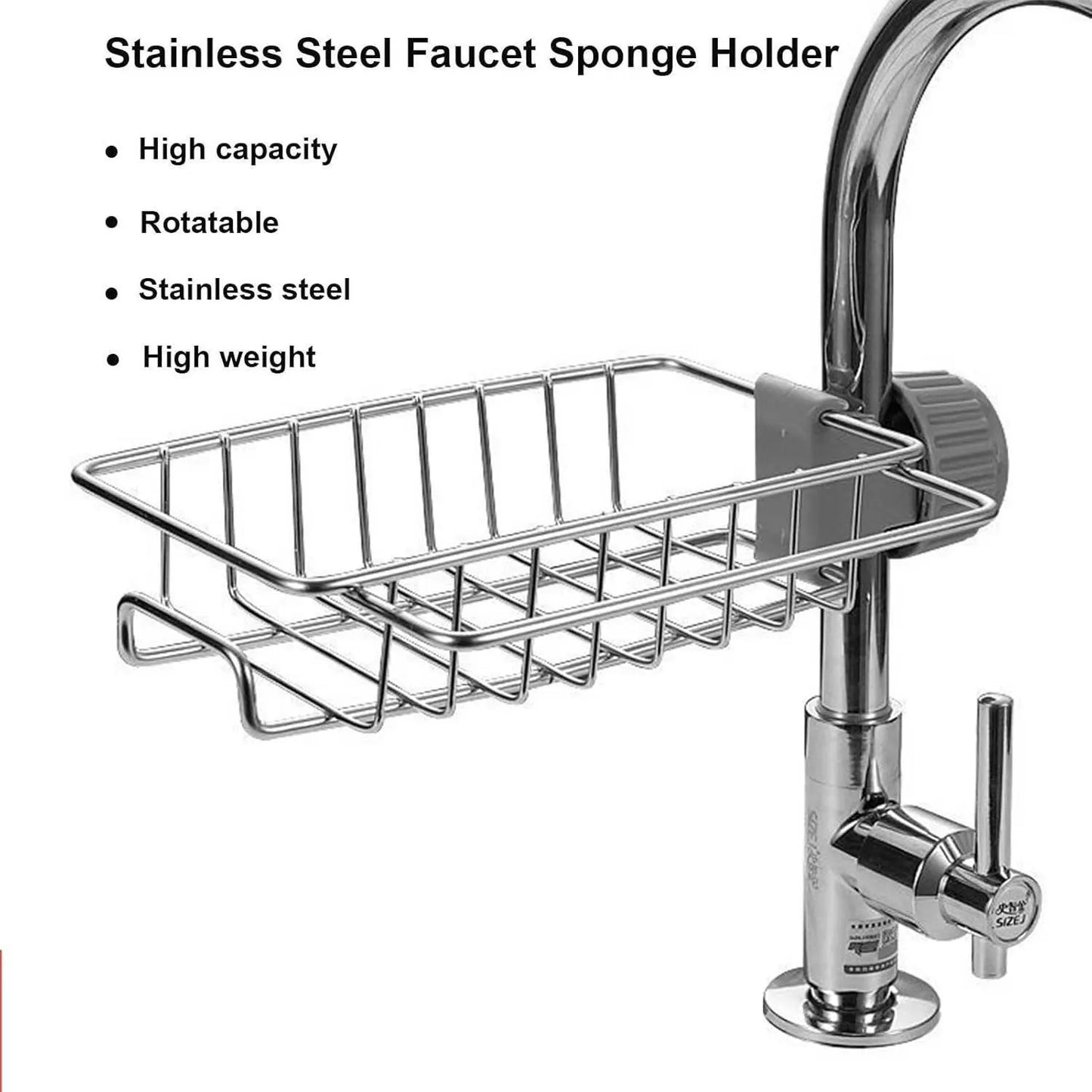 Kitchen Sink Sponge Holder – Over Faucet Stainless Steel Caddy for Soap, Brushes & Scrubbers – No Suction or Drilling Needed