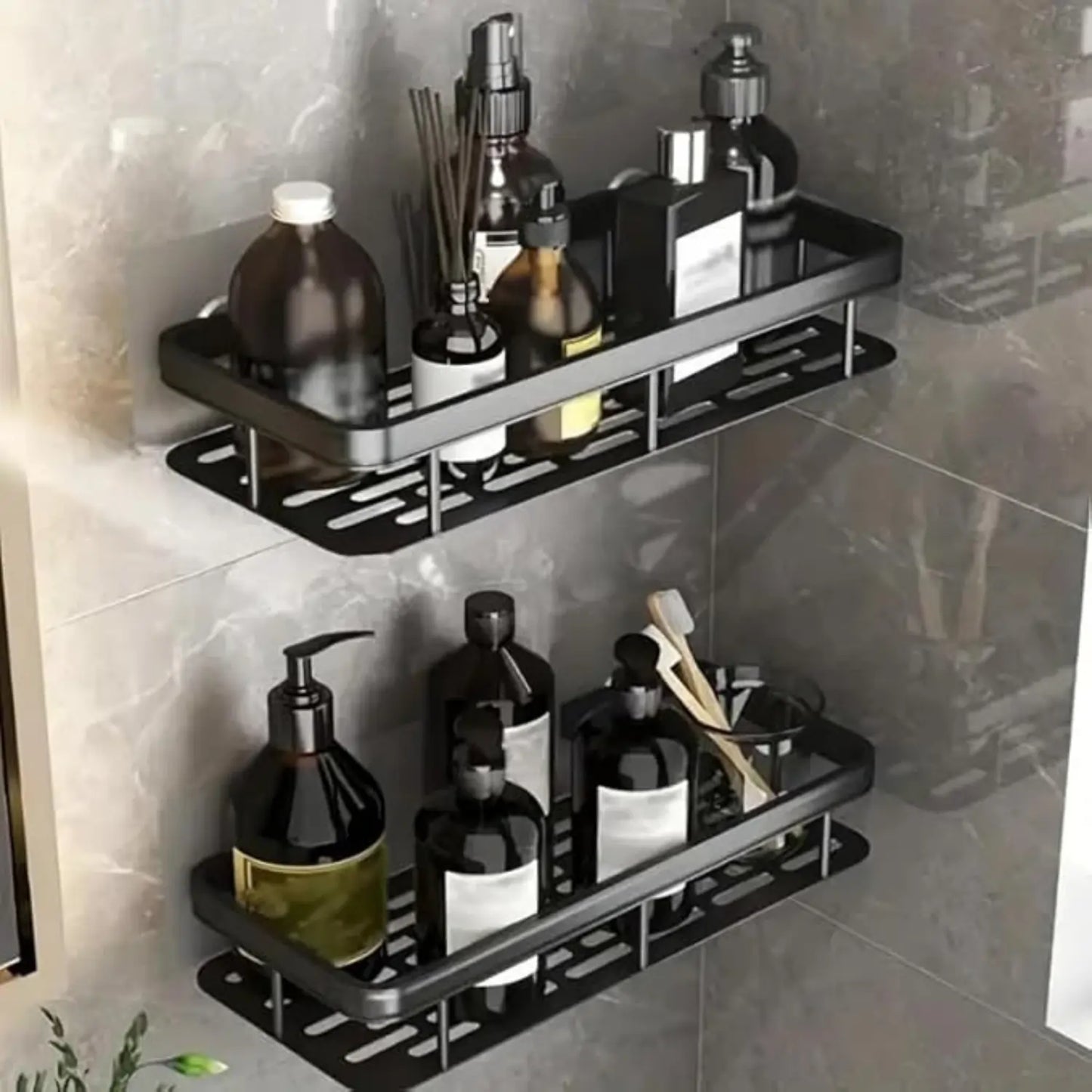 Hallstatt Self Adhesive Bathroom Shelf for Wall Shelf Organizer Wall Mounted Bathroom Shelves Rack Holder Stand for Bathroom Accessories Organiser Without Drill (Multi, Pack of 2)