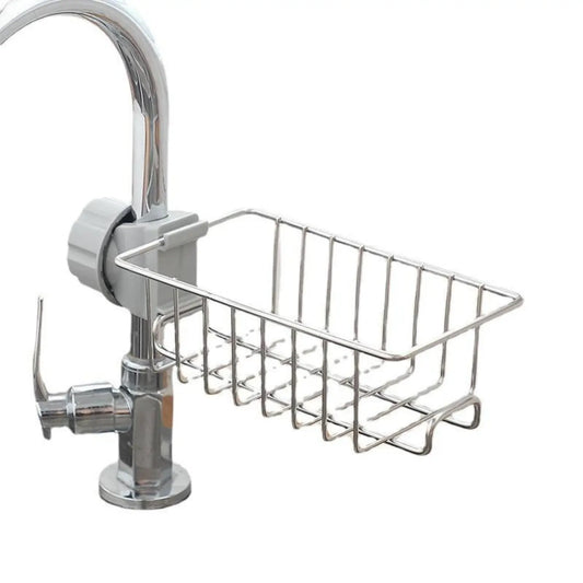 Kitchen Sink Sponge Holder – Over Faucet Stainless Steel Caddy for Soap, Brushes & Scrubbers – No Suction or Drilling Needed